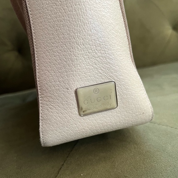 Gucci Canvas Leather Trim Handbag Shoulder Bag Beige White - Picture 4 of 11